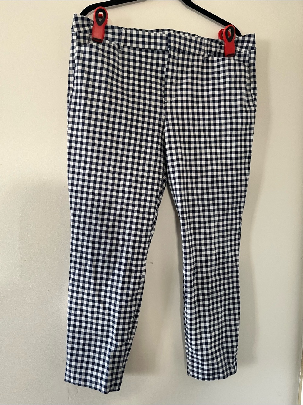 Old Navy Blue White Gingham Check Pixie Ankle Skinny Trouser Pants 16 Preppy